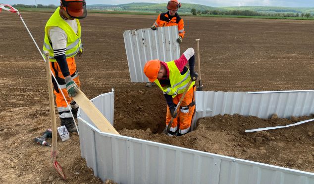 Reparatur am Feldhamsterschutzzaun