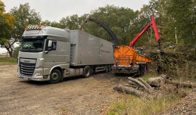 Einsatz des kranbeschickten Doppstadt Mobilhacker mit Direktverladung